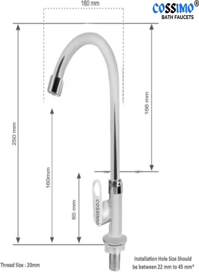 Cossimo صنبور جداري من سبائك الزنك من كوسيمو أوريو، ذو عنق معقوف، مع شفة جدارية لحوض الغسيل - عبوة من قطعتين - Image 2